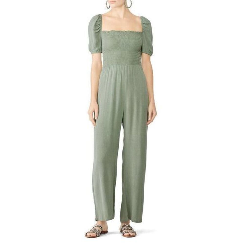 FLYNN SKYE Floral Sage Crepe Justine Crinkle Jumpsuit SR